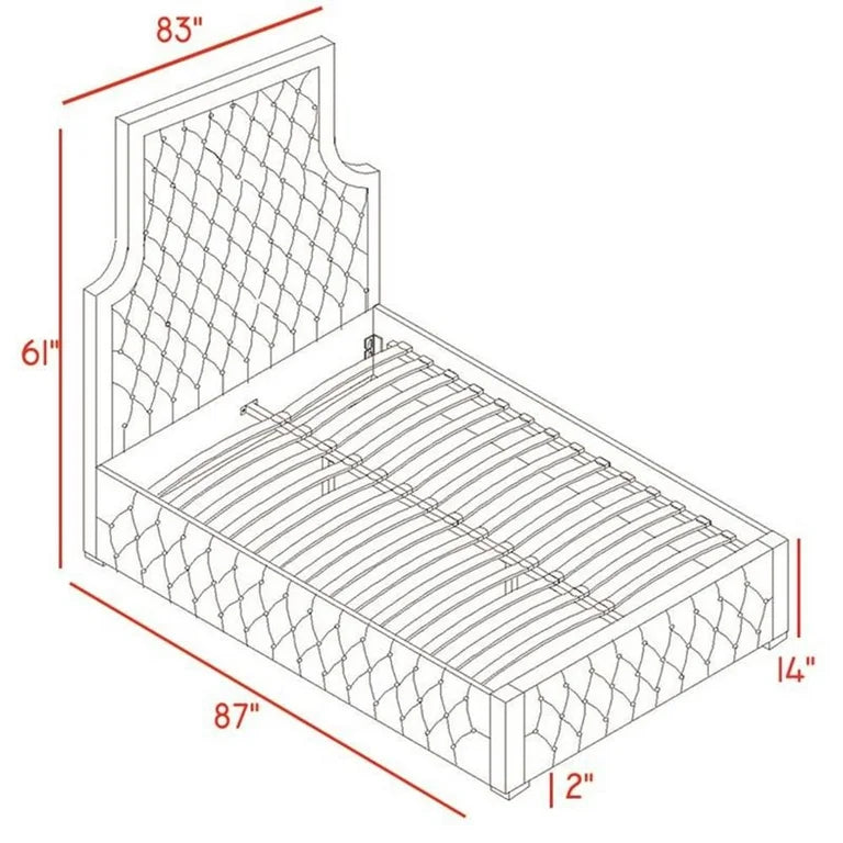 modern upholstered bed with diamond tufted headboard