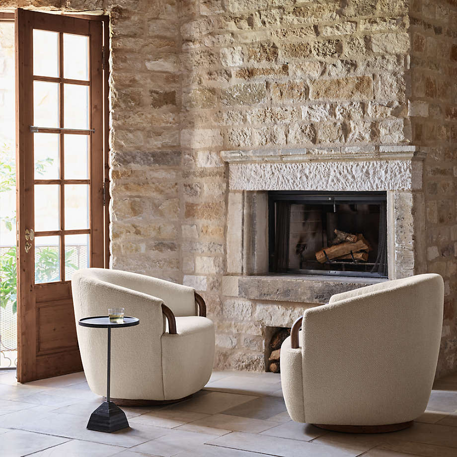 Luxury barrel accent chair with swivel base