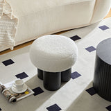 Scandinavian teak wood accent stool with fabric cushion