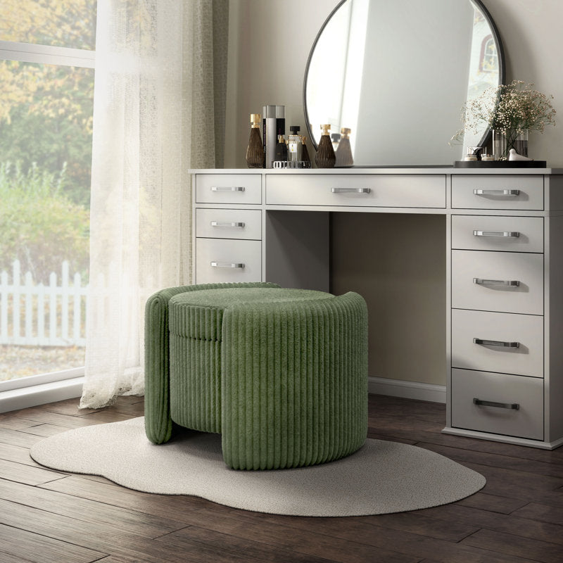 Luxury round upholstered coffee table with teak wood top