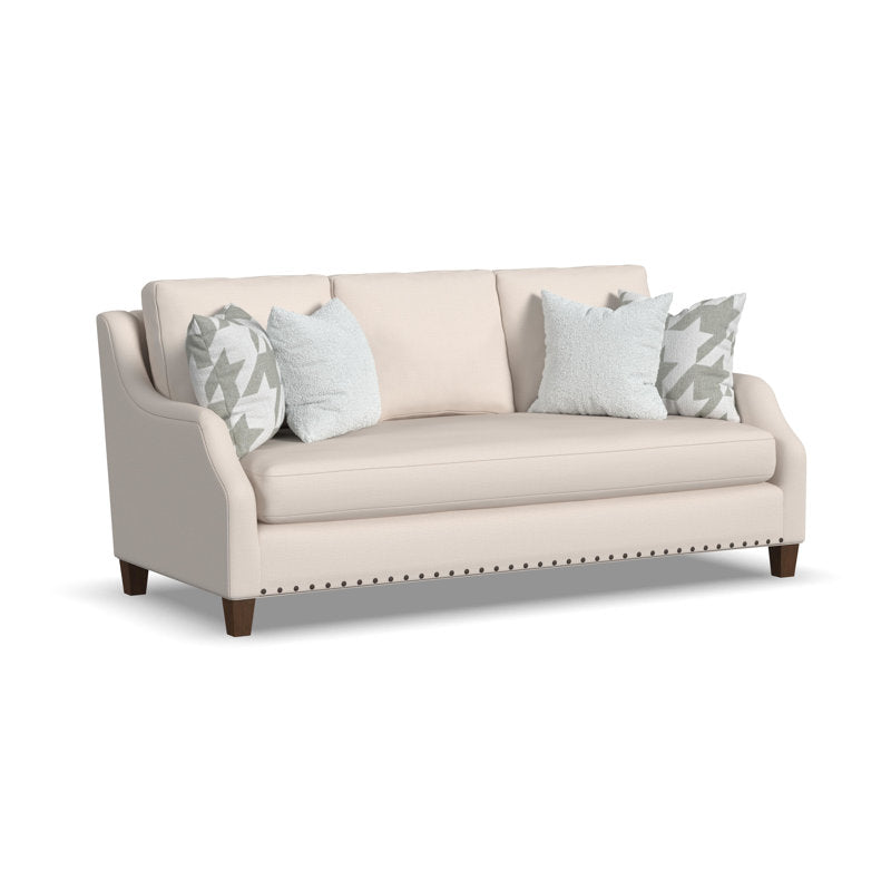 Contemporary two-seater sofa with premium upholstery and teak wood legs