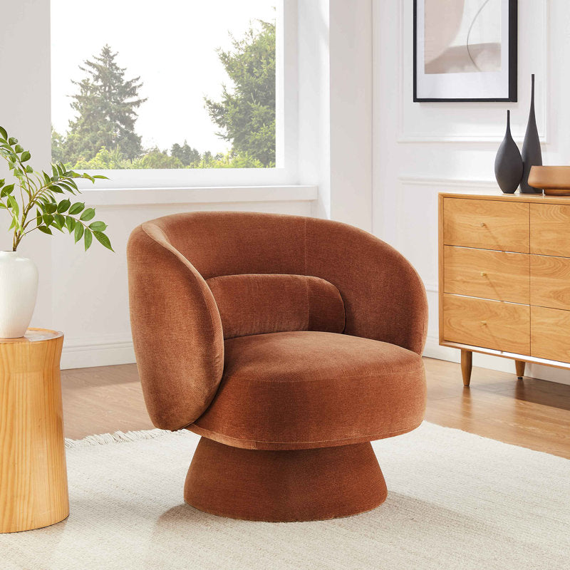 Comfortable barrel chair with teak wood frame