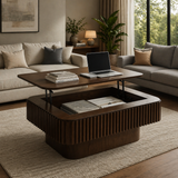 Modern walnut lift-top coffee table with hidden storage