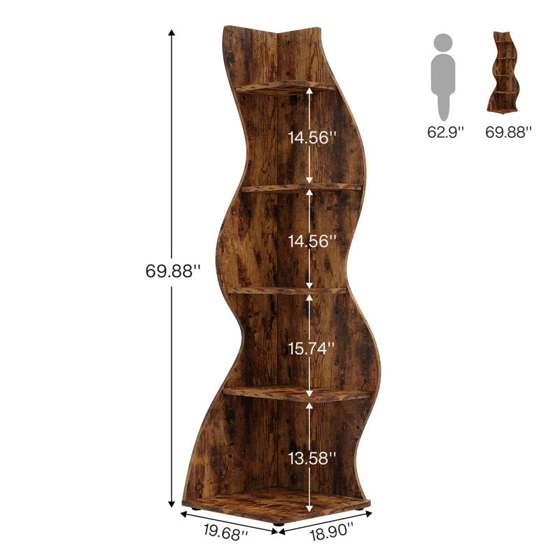 Multi-tier teak wood corner bookcase with unique design
