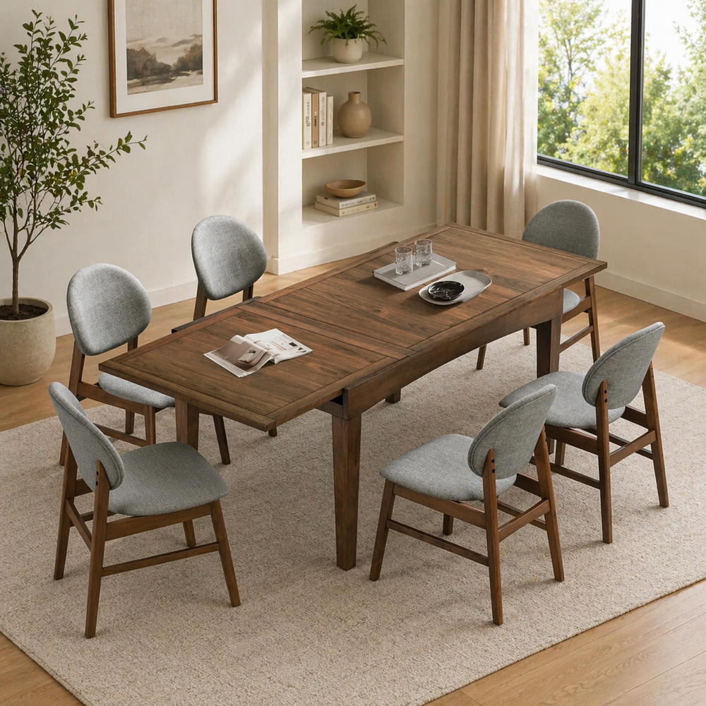 modern wooden dining table set with 6 chairs
