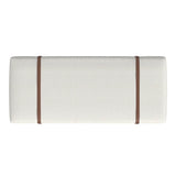 modern wooden bench with fabric seat