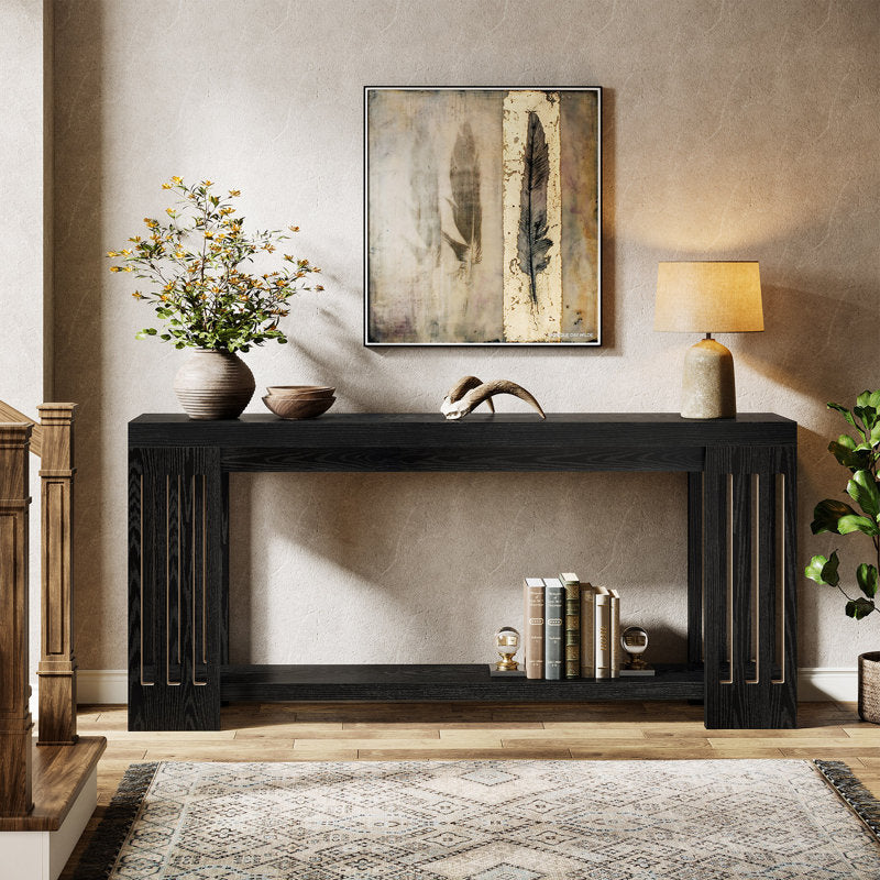 Handcrafted teak wood console table with minimalist design