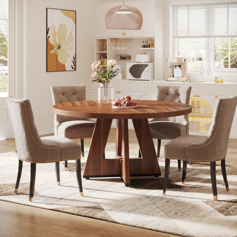 Modern wooden dining table set pedestal base