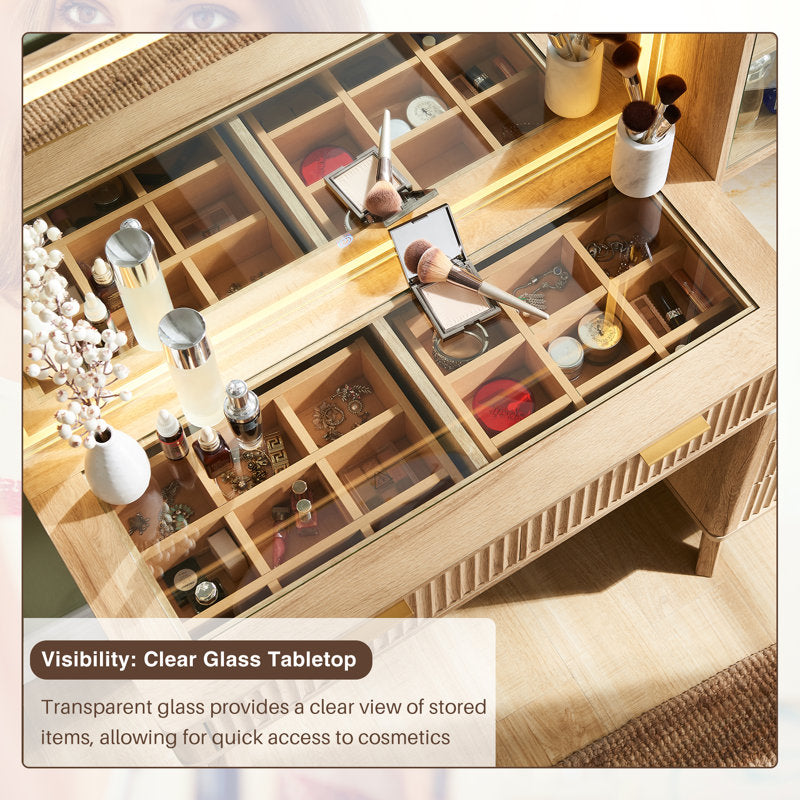 Contemporary dressing table with side storage cabinet