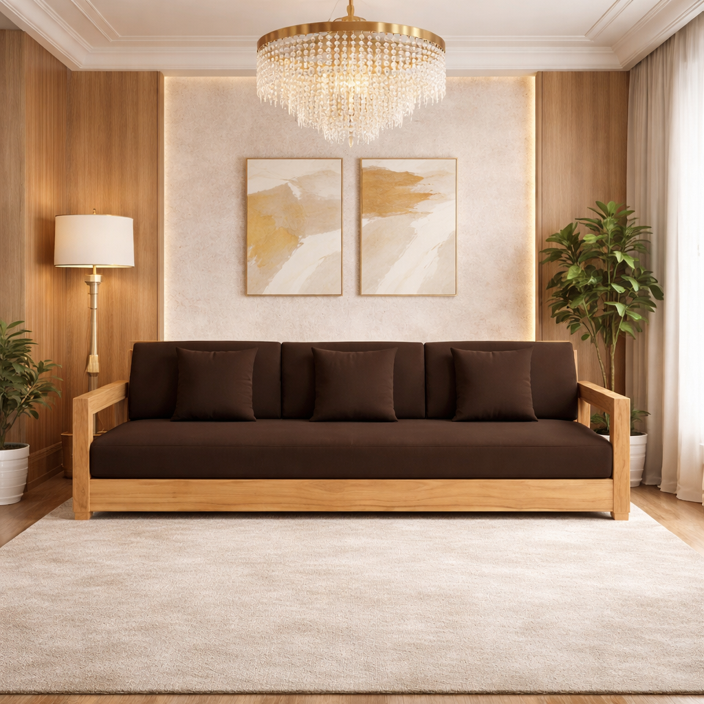 Teak Wood Sofa 3 Seater | Solid Wooden Sofa for Living Room | Luxury Modern Sofa Set