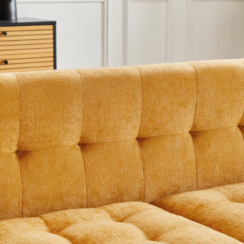 Contemporary mustard yellow living room couch in teak wood