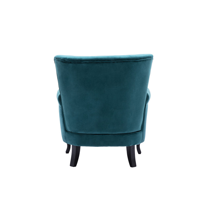 Teal blue reading chair with nailhead trim detailing