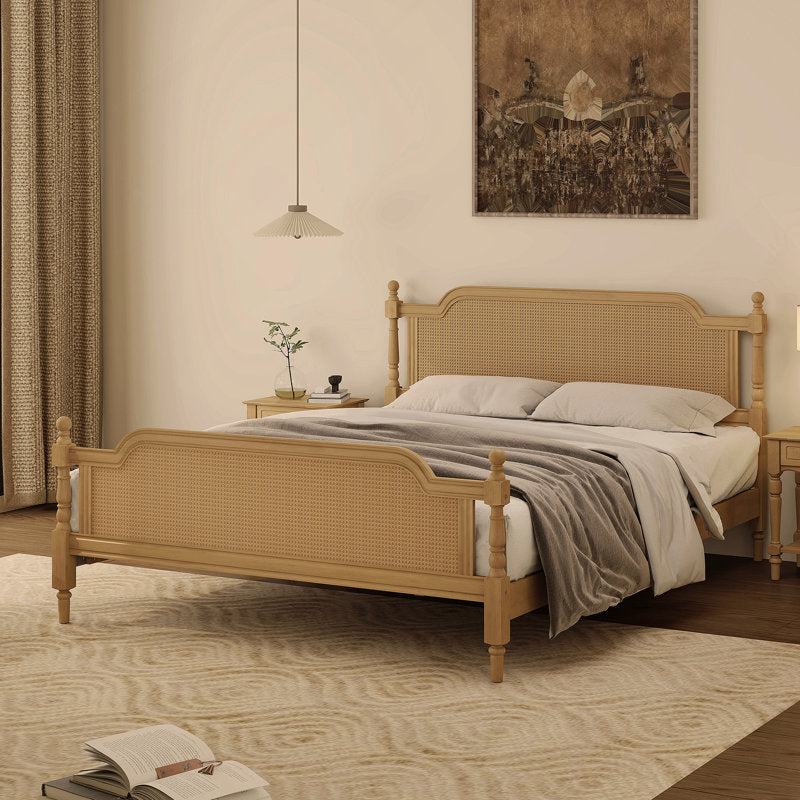 solid wood cane bed natural finish