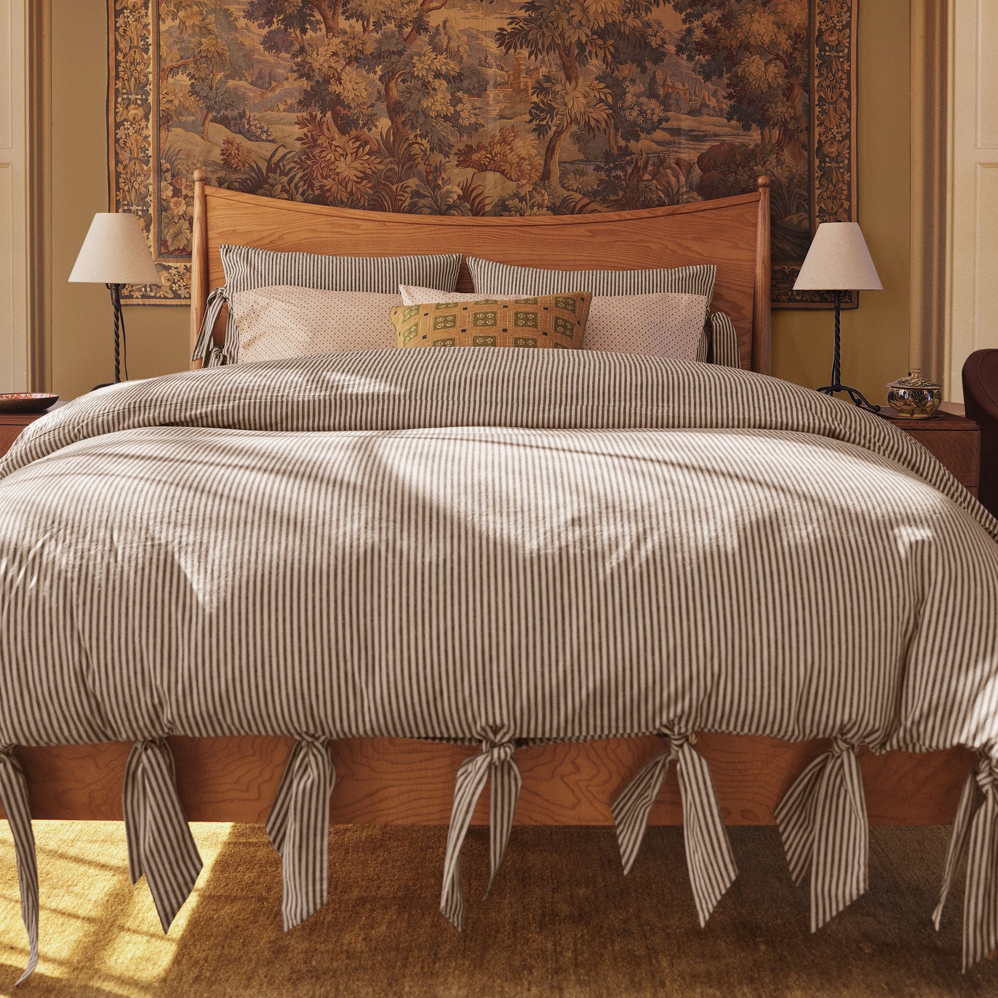 Premium teak wood platform bed with natural wood finish
