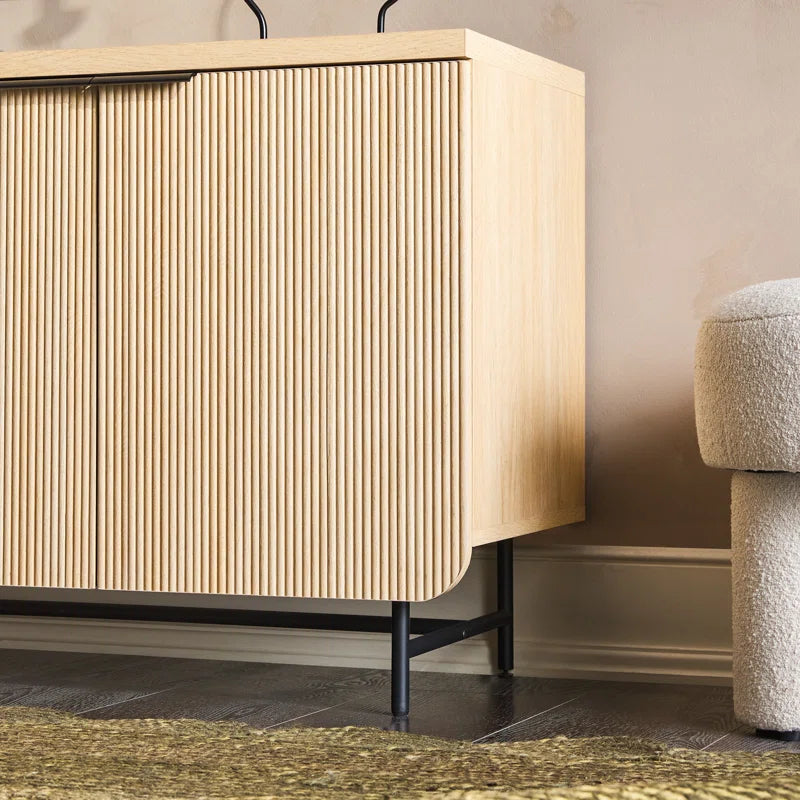 Natural wood fluted buffet cabinet with minimalist modern design