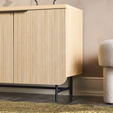 Natural wood fluted buffet cabinet with minimalist modern design