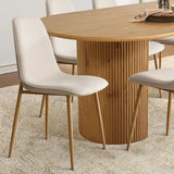 Minimalist dining room with oval wood table