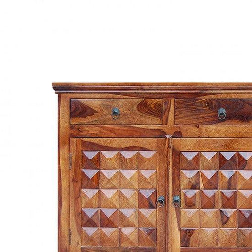 Geometric carved wood buffet cabinet by Sky Rise Decor Furniture