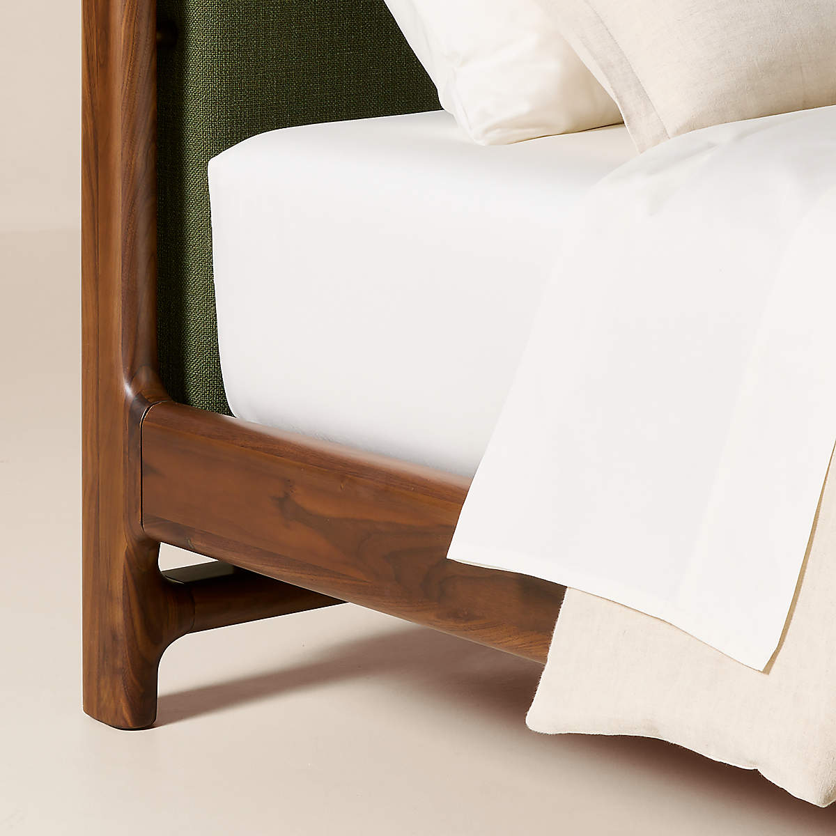 Premium upholstered bed crafted from solid teak wood