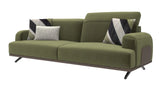 Premium teak wood sofa with olive green velvet upholstery