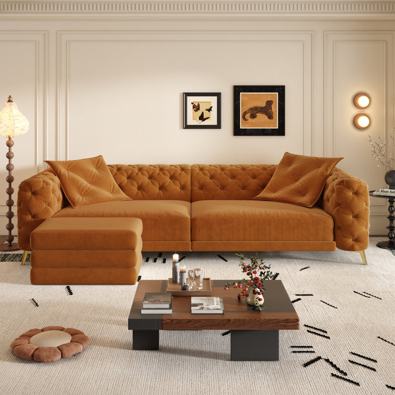 Premium tufted living room sofa with matching ottoman