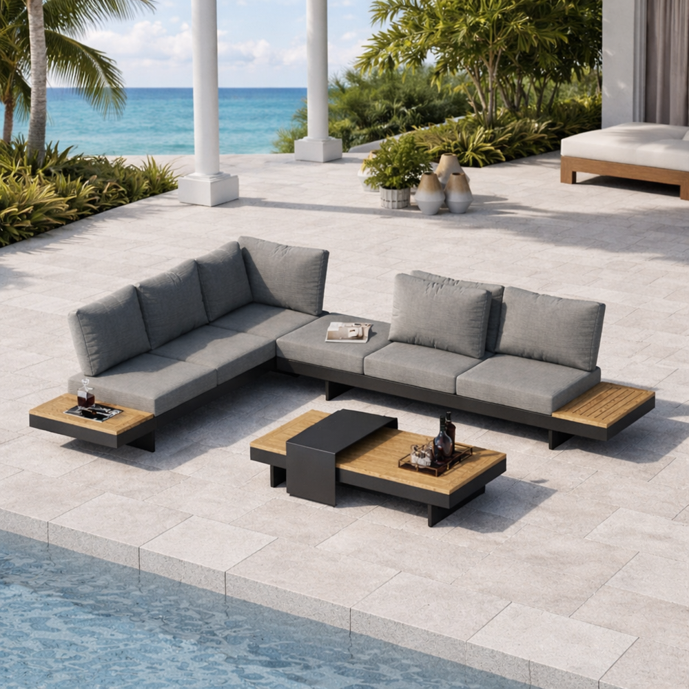 modern outdoor sectional sofa set grey cushions