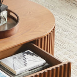 Modern oval center table with fluted wood detailing