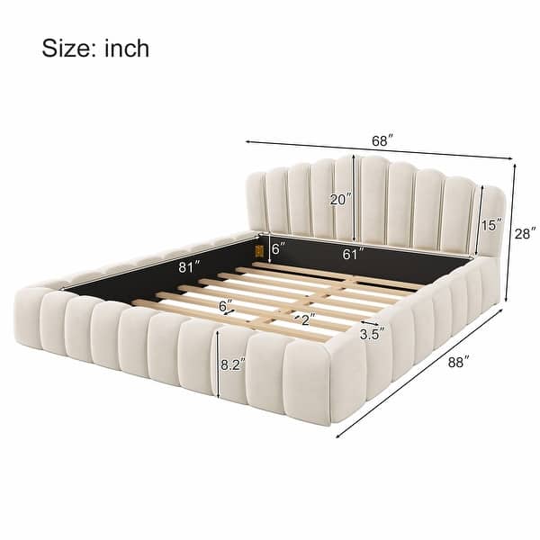 Contemporary cream fabric bed frame platform style