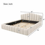 Contemporary cream fabric bed frame platform style