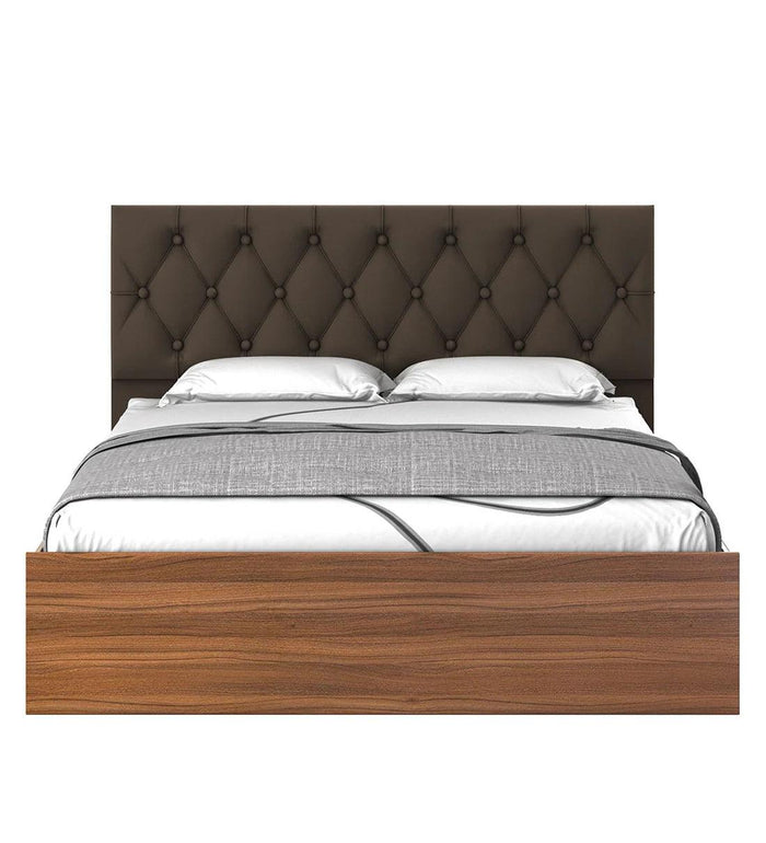 Wooden bed frame with cushioned headboard design