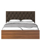 Wooden bed frame with cushioned headboard design