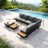 outdoor garden sofa aluminum frame wood accents
