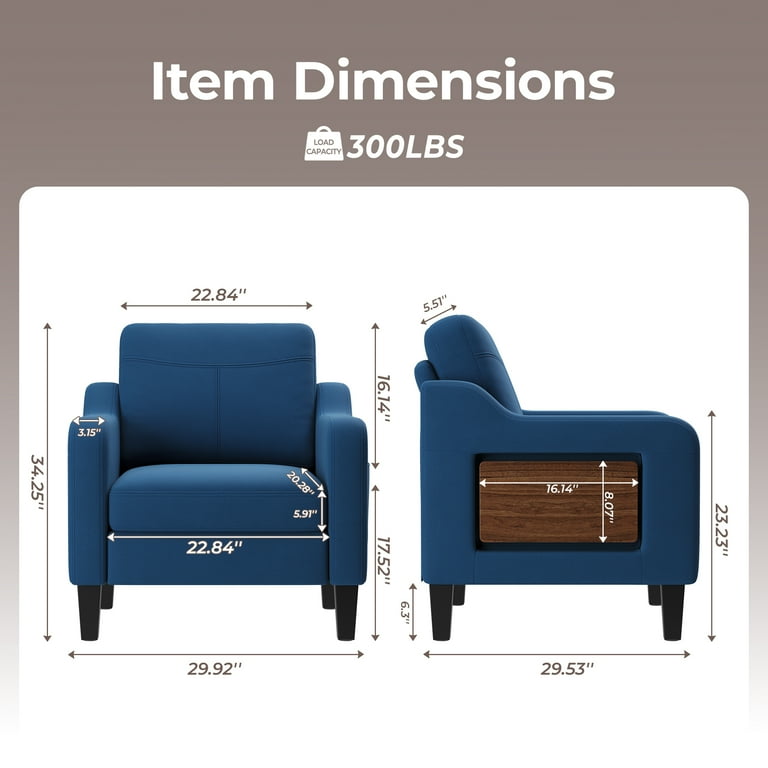 Blue sofa chair with wooden legs