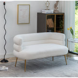 Luxury white upholstered loveseat sofa in solid teak wood