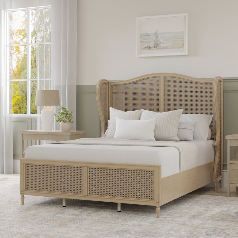 minimal white cane bed frame