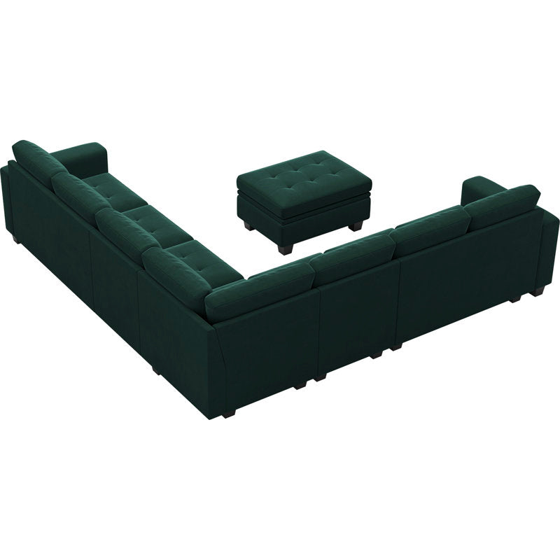 Luxury velvet sectional sofa crafted from solid teak wood