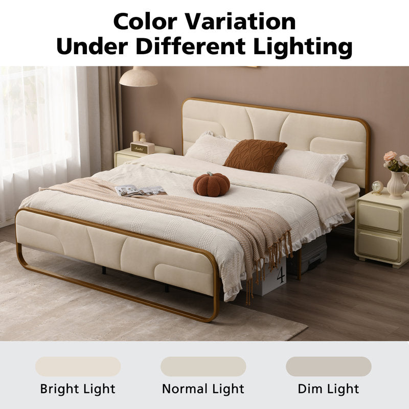 Soft headboard cream bed modern design
