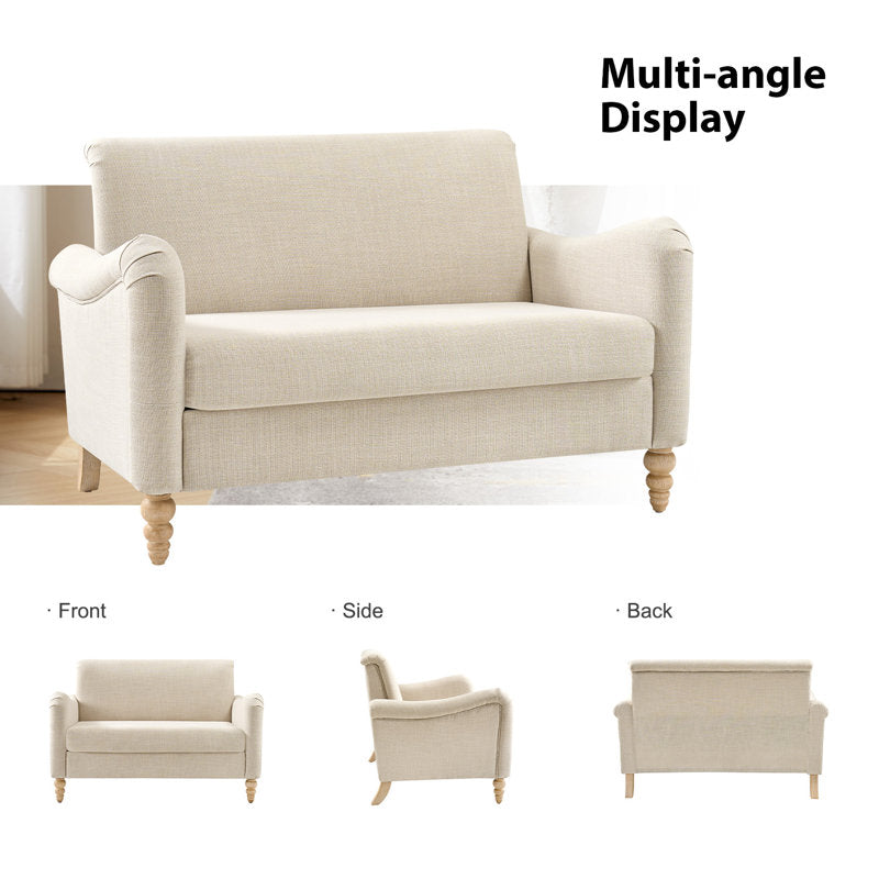 Comfortable teak wood upholstered loveseat sofa