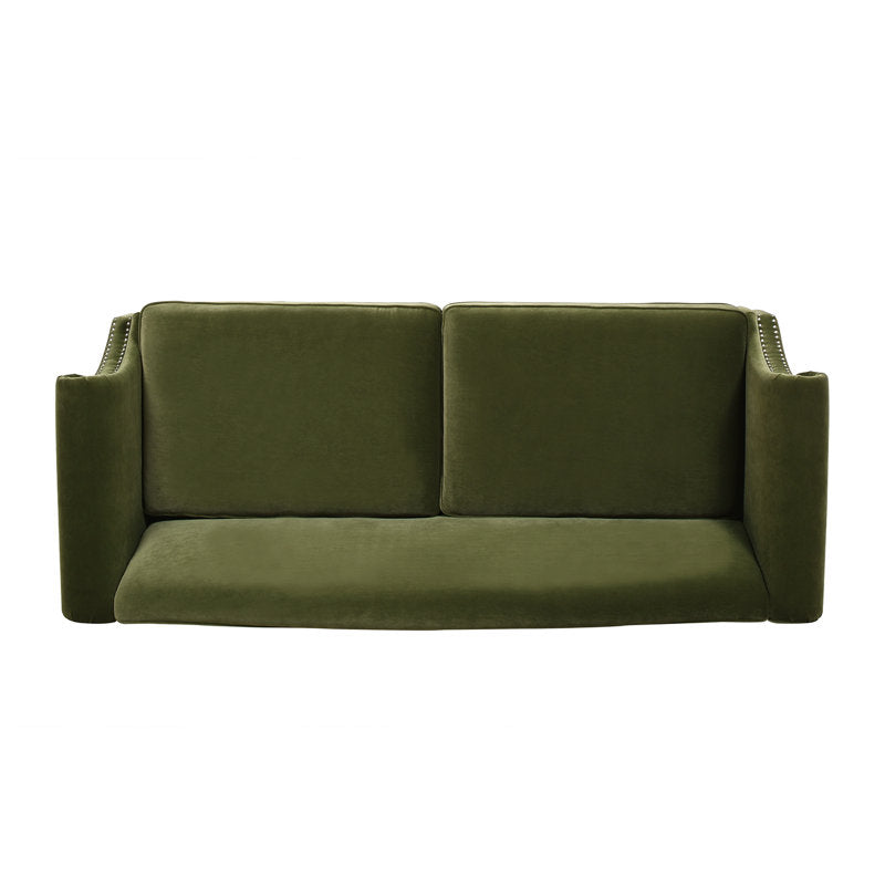 Elegant green upholstered teak wood couch