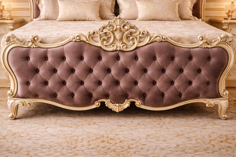 Royal cream carved upholstered bedroom set
