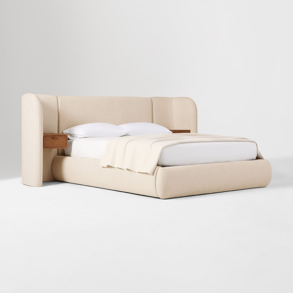 Modern curved upholstered teak wood bed