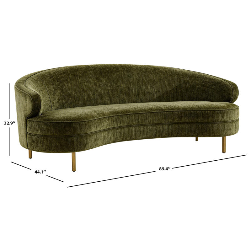 Premium olive green velvet sofa with teak wood frame