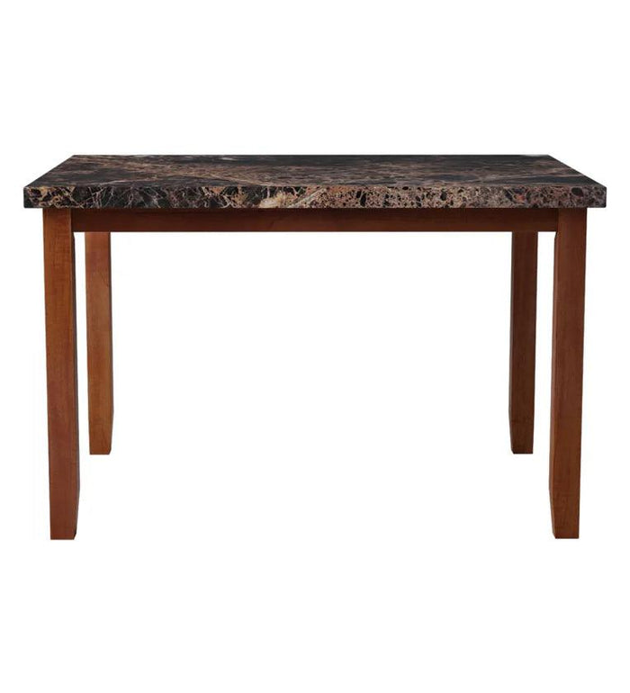 Teak wood dining table with six brown chairs