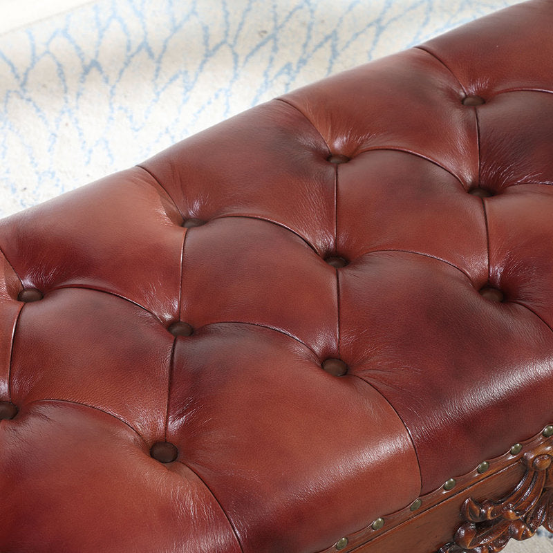 Antique teak wood scroll arm bench