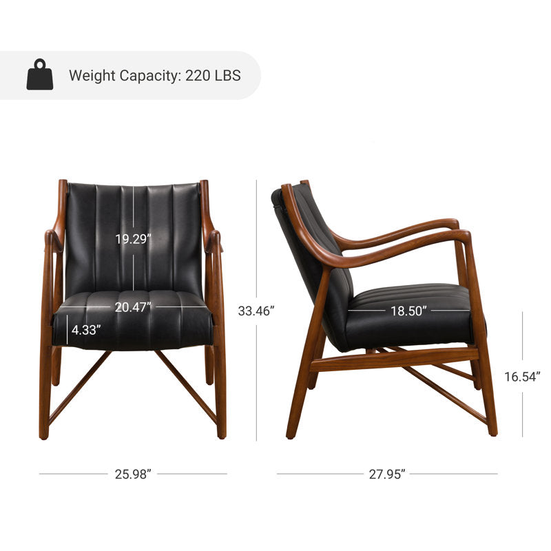 Elegant wooden lounge chair with upholstered backrest