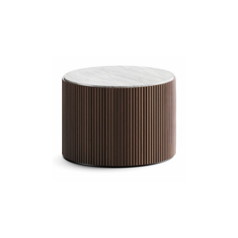 Luxury fluted teak wood coffee table with marble top