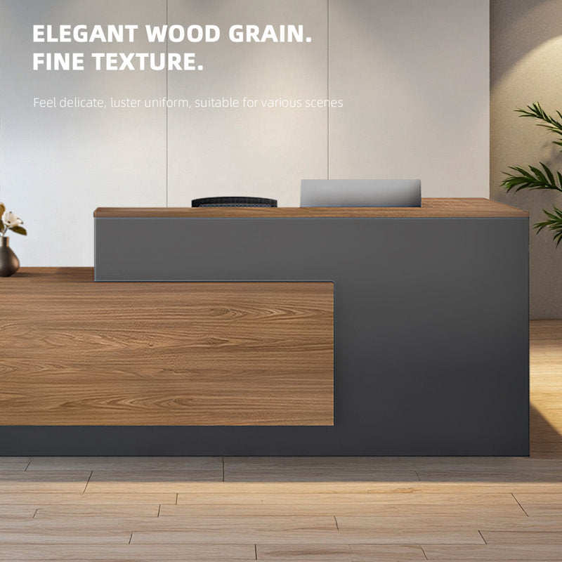 Luxury office reception desk in teak wood finish