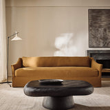 Modern curved arm teak wood sofa for living room