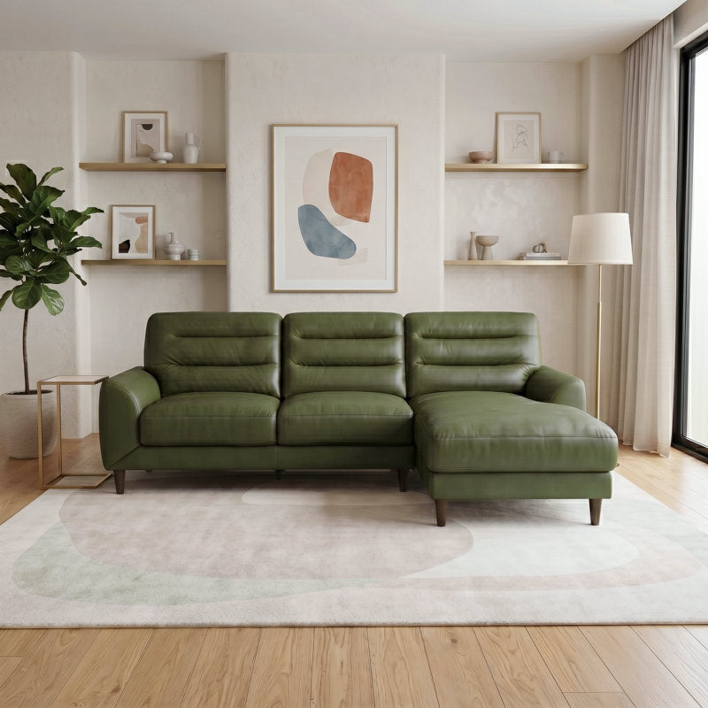 Luxury Teak Wood Leather Sofa for Living Room