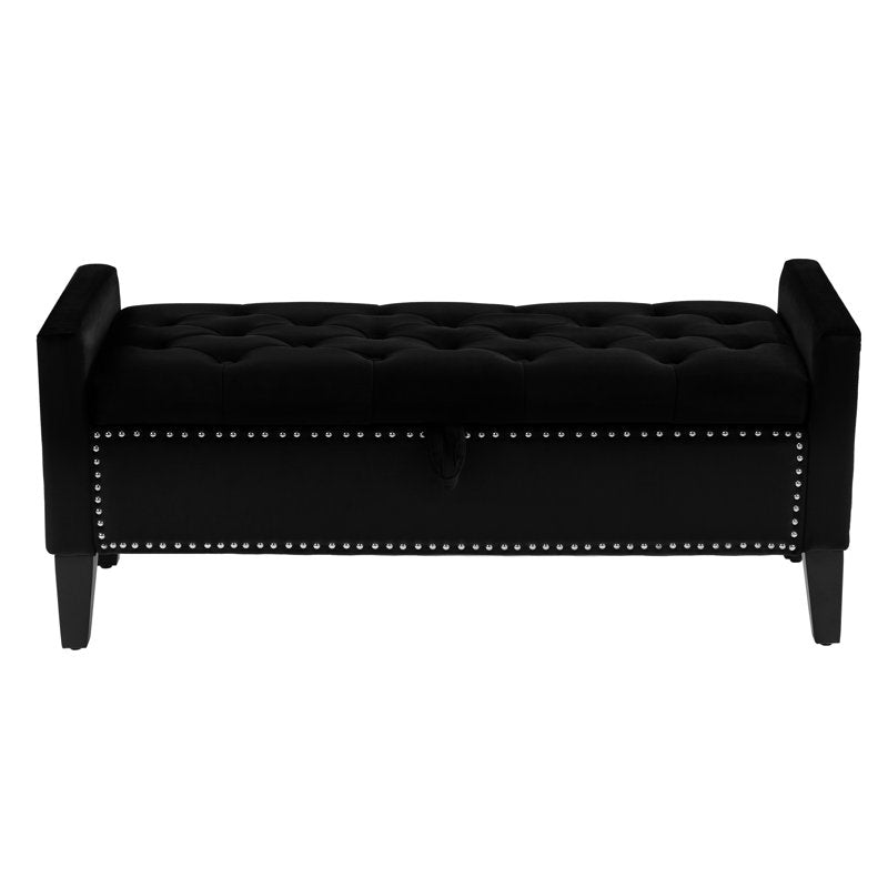 Hidden storage ottoman bench in black velvet